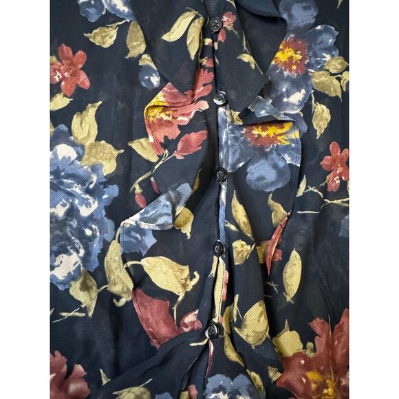 CHAPS floral button up blouse PETITE LARGE semi sheer peplum v neck cap sleeve - Picture 6 of 10